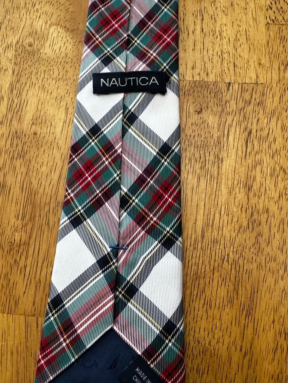 Nautica Plaid Boy's Tie in White, Red, Green and Black